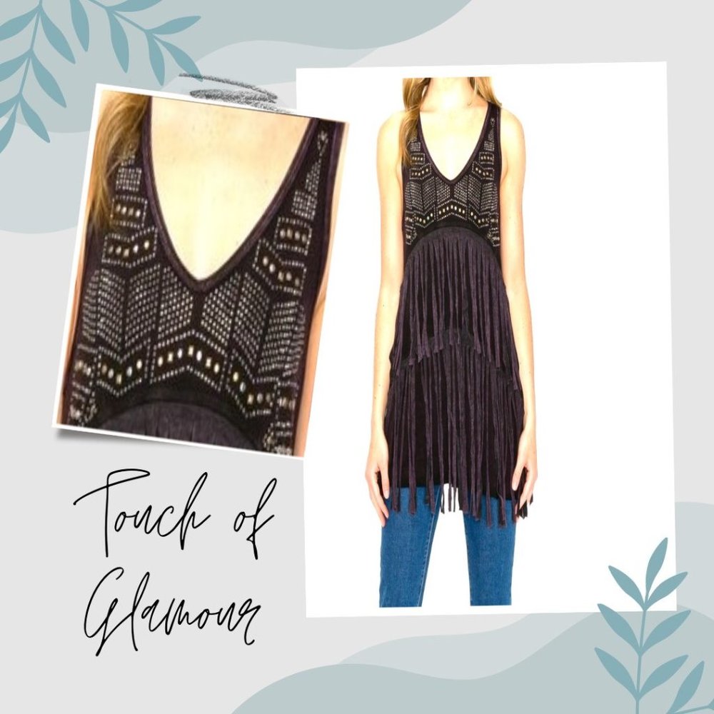 BULLY Designer FRINGE & BLING Dangling TANK TOP Embellished T-SHIRT Priced CHEAP